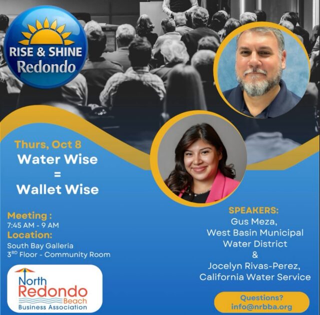 💧 Your water bill called. It wants a rebate. 

Thursday, October 8, Rise & Shine Redondo welcomes Jocelyn Rivas-Perez of Cal Water and Gus Meza of West Basin Municipal Water District for a practical morning on rebates & water conservation tips waiting for your homes or businesses or both!

Join us for coffee ☕️ and connecting 🤝and leave with a clear pathway for saving money and water. Bring a neighbor, meet a business owner, and start the day with the people who make this corridor shine. 

📅 Thursday, October 8
⏰ 7:45 to 9:00 AM
📍 South Bay Galleria Community Room, Level 3, near AMC

Free to attend. RSVP at info@nrbba.org

#RiseAndShineRedondo #NorthRedondoBeach #NRBBA #WaterConservation #communityandcommerce